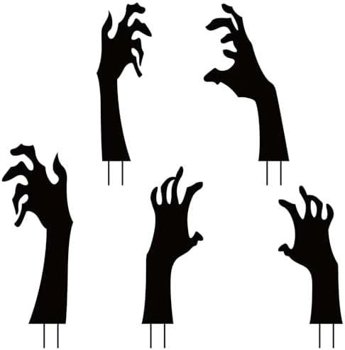 5 Halloween Black Hand Yard Signs with Stakes