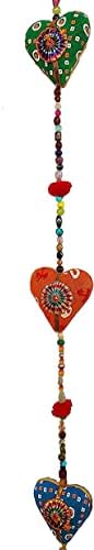 FIKIMOS Door Hanging Decorative Cotton Heart with Beads and Bell