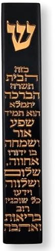 TALISMAN4U Modern Black Mezuzah Case with Scroll and Gold Shin
