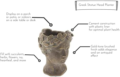 Greek Roman Style Female Statue Head Cement Planter - 8 Inch