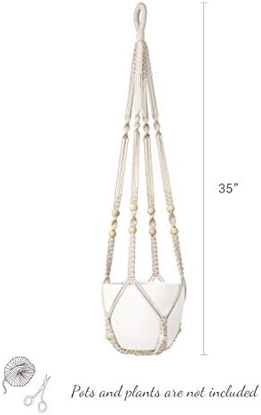Mkono Macrame Plant Hanger Indoor 35 Inch Ivory Set of 1