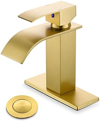 Yardmonet Gold Bathroom Faucet with Waterfall Spout and Drain Assembly