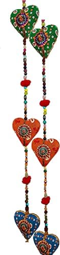FIKIMOS Door Hanging Decorative Cotton Heart with Beads and Bell