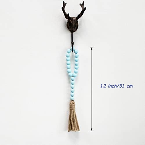 Wood Bead Garland with Tassels 3 PCS Teal Distressed