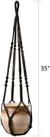 Mkono Macrame Plant Hanger with Wood Beads Black 35 Inch Set