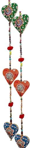 Rastogi Handicrafts Door Hanging Decorative Cotton Heart with Beads and Bell