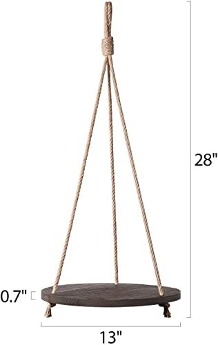 Dahey Round Wood Rope Floating Shelf Dark Brown