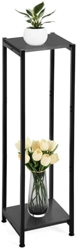 Extra Tall 2 Tier Plant Stand with Heavy Duty Wood 40 Inch Black