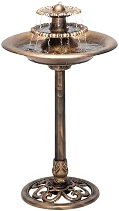 Alpine Corporation TEC106-BZ 35 Inch Tall 3 Tier Pedestal Water Fountain with Birdbath in Vintage Bronze