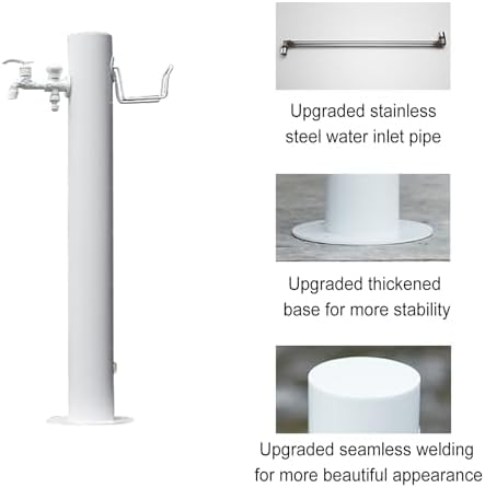 Outdoor Stainless Steel Water Column Fountain with Hose Hook and Double Outlets