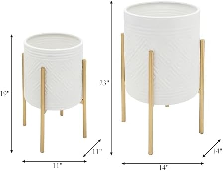 Sagebrook Home Set of 2 Modern White Iron Planters with Gold Stands