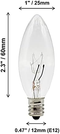 Creative Hobbies Replacement Incandescent Bulbs for Electric Candles - 7W E12 C7 Base Pack of 12