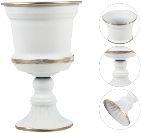 Yardwe White Iron Urn Planters for Outdoor Decor 12