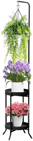 RINBOU 2 Tier Hanging Plant Stand 61 Tall Black
