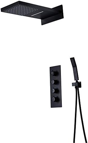 Black Thermostatic Rain Mixer Shower Combo Set with Concealed Mount and 2 Functions