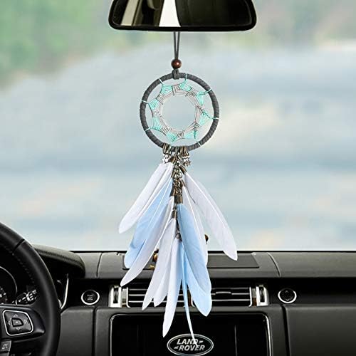Dremisland Dream Catcher Car Rear View Mirror Pendant Charm with Pearl Ornament Blue Grey