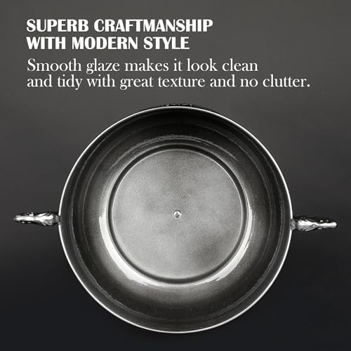 Worth 225 Inch Tall Floor Urn Vase - Glossy Black Metal Planter Bowl for Home Decor and Party Events