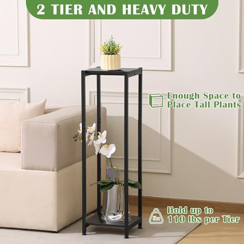 Extra Tall 2 Tier Plant Stand with Heavy Duty Wood 40 Inch Black