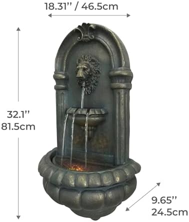 Teamson Home 321 In Wall-Mounted Lion Head Stone LED Outdoor Water Fountain