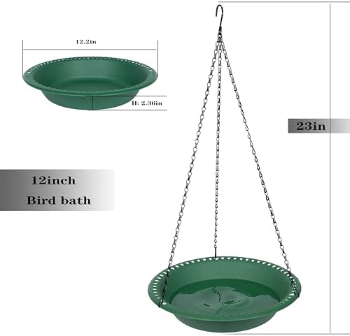 OVZILKI 12 Inch Heavy Duty Bird Bath with 22 Inch Chains