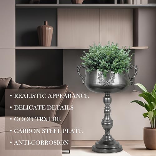 Worth 225 Inch Tall Floor Urn Vase - Glossy Black Metal Planter Bowl for Home Decor and Party Events