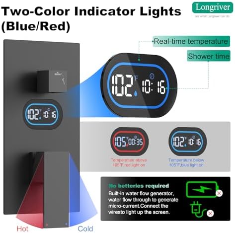 Longriver Matte Black Shower Faucet Set with Temperature Display 1