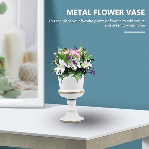 Yardwe White Iron Urn Planters for Outdoor Decor 12