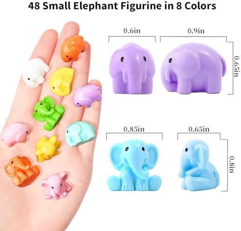 48 Pieces Small Elephant Figurine 8 Colors Miniature Garden Decor