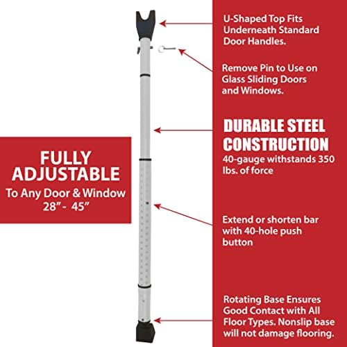 Dual Security Bar - Adjustable Length Door Jammer for Hinged and Sliding Doors Windows Home Travel Safety White