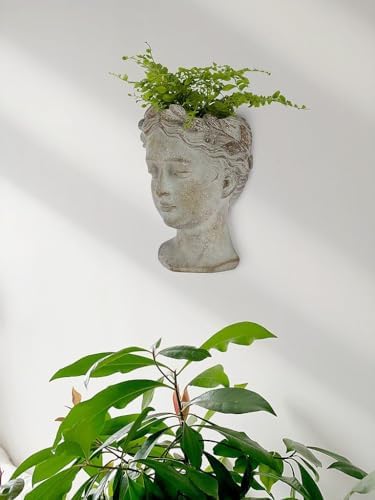 Abbott Collection Goddess Head Wall Planter - Small Cement Indoor Outdoor Planter Pot