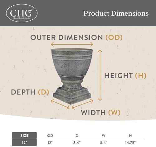 Classic Home and Garden Spartan Urn Planter - Durable 14 Inch Ivory Ash Outdoor Indoor Planter