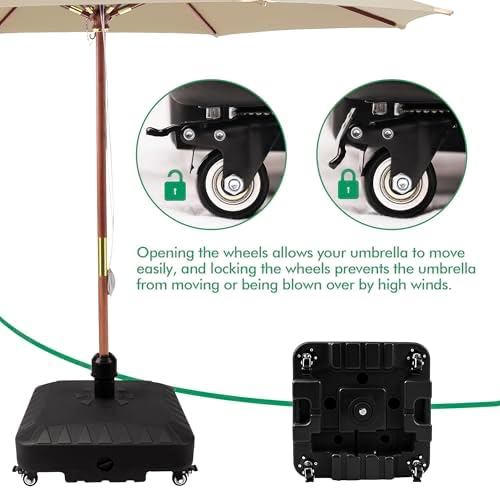 Patio Umbrella Base with 4 Rolling Wheels Black