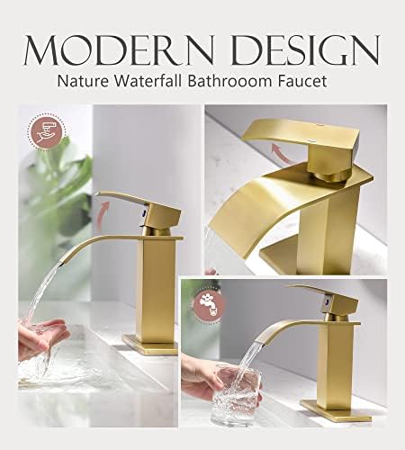 Yardmonet Gold Bathroom Faucet with Waterfall Spout and Drain Assembly