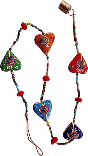 FIKIMOS Door Hanging Decorative Cotton Heart with Beads and Bell