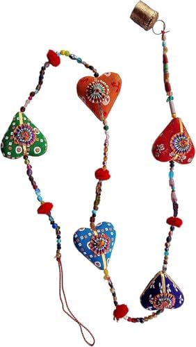 Rastogi Handicrafts Door Hanging Decorative Cotton Heart with Beads and Bell