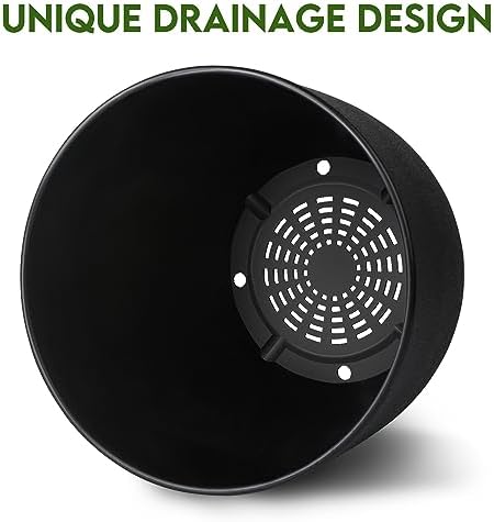 Ferlypote 8 Inch Plant Pots Set of 2 with Drainage Holes Black
