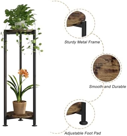 YIZAIJIA 2 Tier Plant Stand Metal Modern Black Round