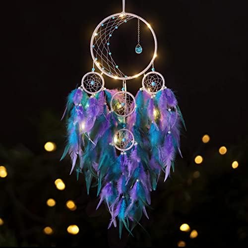 KHOYIME LED Dream Catcher Half Circle Moon Decor Purple Blue