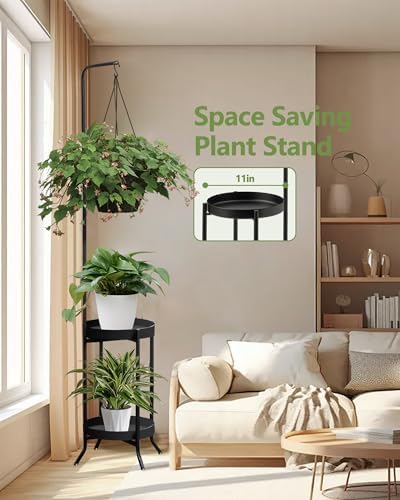 RINBOU 2 Tier Hanging Plant Stand 61 Tall Black