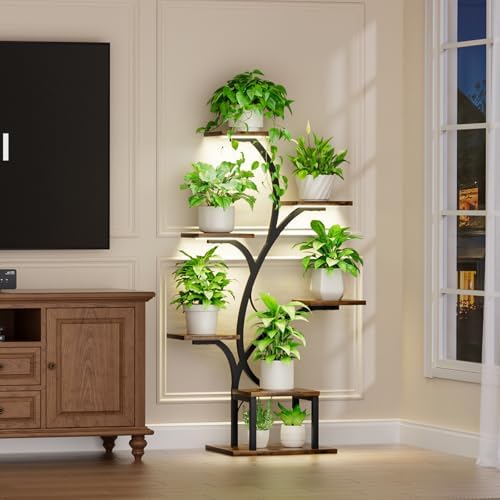 Plant Stand with Grow Lights - 7 Tier Metal Tree-Shaped Corner Stand