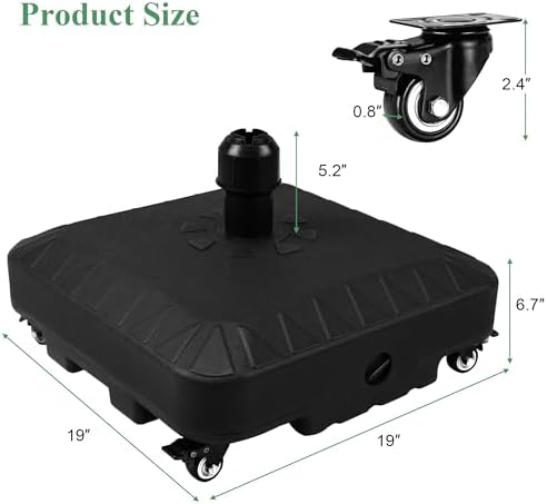 Patio Umbrella Base with 4 Rolling Wheels Black
