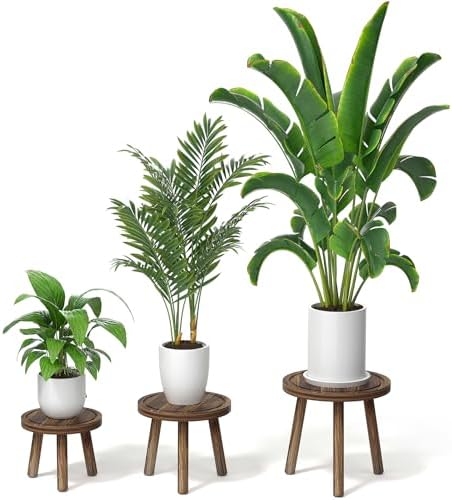 3-Pack Dark Brown Wood Plant Stands for Indoor Use