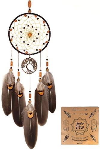 Urdeoms Tree of Life Crystal Dream Catcher for Boys Brown Boho Wall Decor