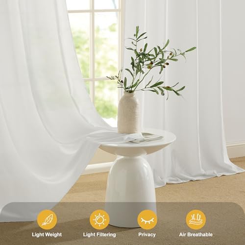 RYB HOME Non-See-Through Outdoor Sheer Curtains - 2 Panels Waterproof for Patio Porch White