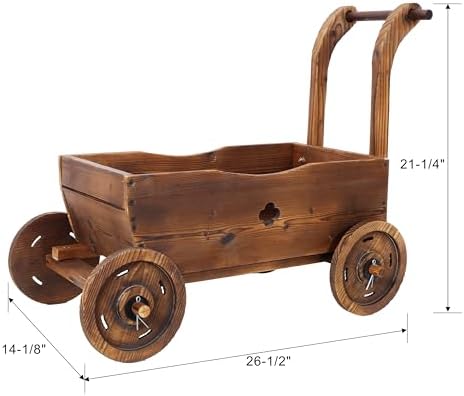 Wooden Garden Wagon with Wheels and Drain Hole