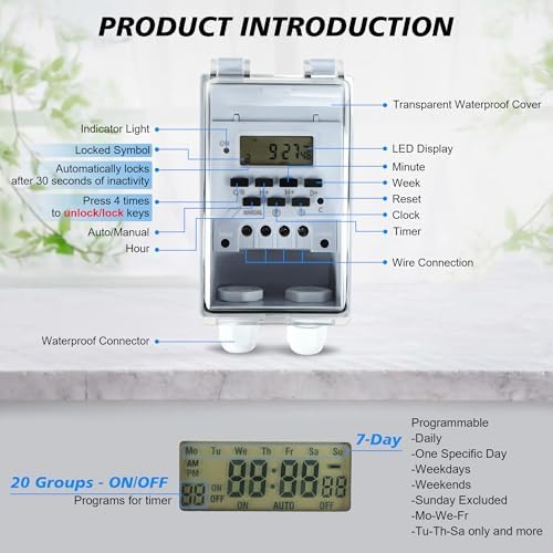 Goldlife Waterproof Programmable Timer Switch 20 Cycle 7-Day 24-Hour 40A 110V