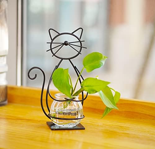 Modern Cat Design Glass Vase Holder for Plants