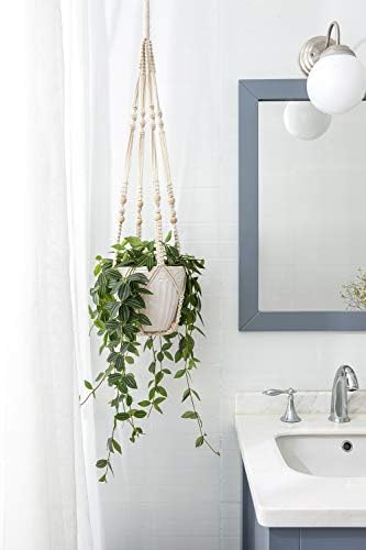 Mkono Macrame Plant Hanger Indoor 35 Inch Ivory Set of 1