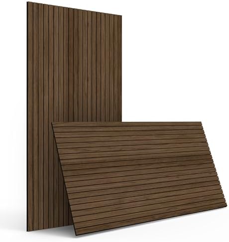 4-Piece Wood Slat Wall Panel for Noise Control Peel and Stick Acoustic Decor Walnut