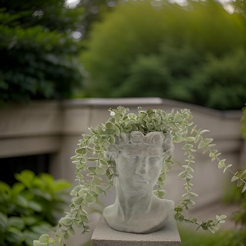 Greek Statue Head Cement Planter - 9 Inch Unique Decorative Plant Pot